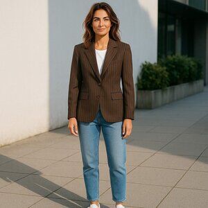 Anne Klein Brown Pinstriped Blazer Ladies Size 12 Office Business Career